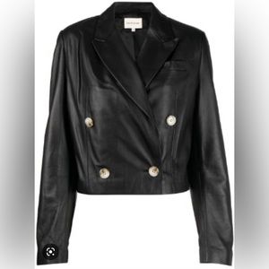 New without tags Lou Lou Double Breasted Black Leather Cropped Jacket XS